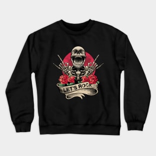 Lets Rock Rock&Roll Skeleton Hand Vintage Retro Rock Concert Crewneck Sweatshirt